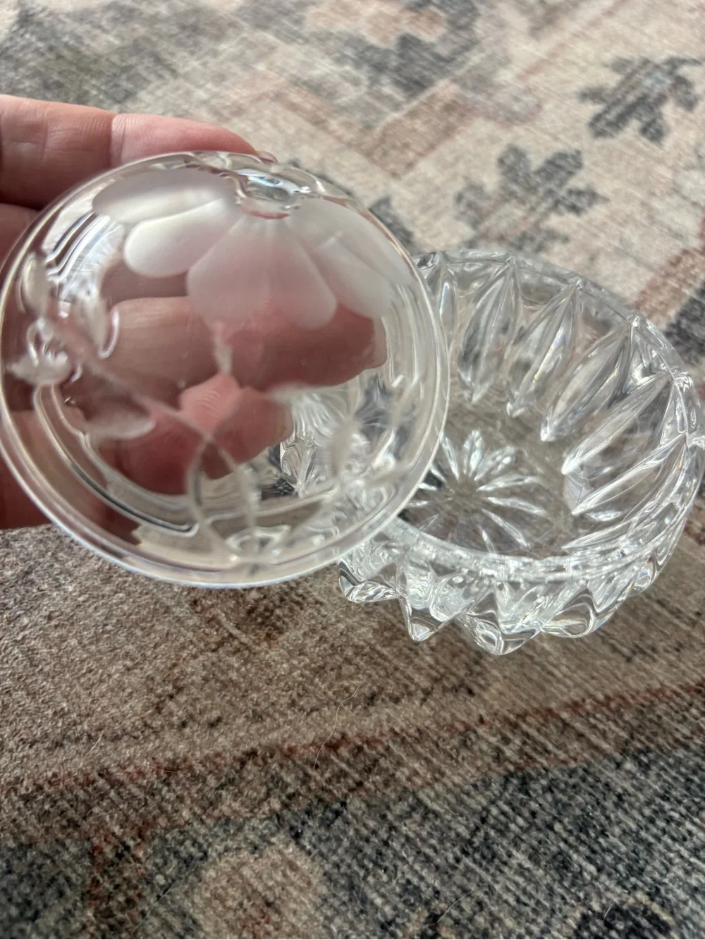 Vintage Princess House Heritage Romance Lead Crystal Trinket box- frosted floral